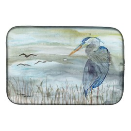 Caroline's Treasures SC2007DDM Blue Heron Watercolor Dish Drying Mat Absorbent Dish Drying Mat Pad for Kitchen Counter Dish Drainer Mat for Countertop, 14 x 21", Multicolor