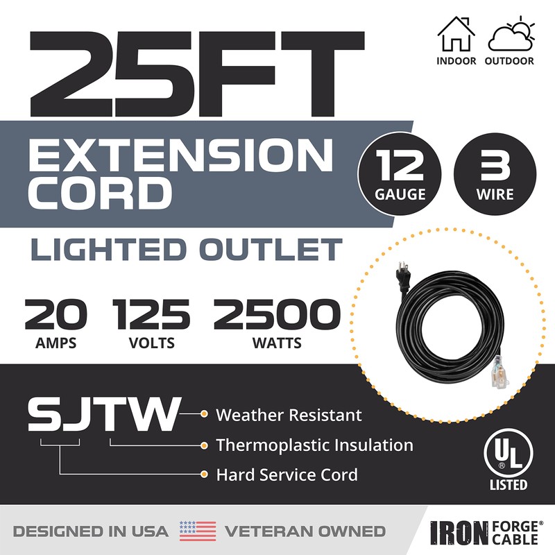 Iron Forge Cable 25 Ft Extension Cord - Nema 5-20