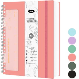 Mlife Notebook A5 Dotted,Bullet Dot Journal,300Page Spiral Notebook,100g/M² Ink-Resistant Paper,PVC Hardcover，with Ruler,Expandable Pockets,Elasticated Ribbon,14.5 * 21cm(Pink)