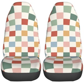 Foruidea Rainbow Checkerboard Retro Car Seat Covers Universal 2 Pcs Auto Front Seat Cover Fit Most Cars,SUV,Sedan,Trucks