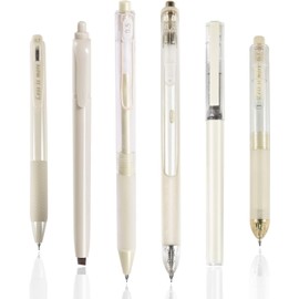 5Pcs Gel Pens and 1Pc Highlighter, Quick Dry Ink Pen Fine Point Black 0.5mm, Aesthetic Retractable Rolling Ball Pen Smooth Writing for Journaling Notetaking (Black)