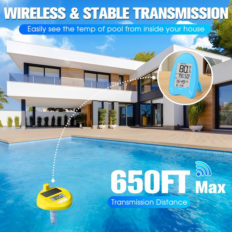 FirstE Solar Wireless Pool Thermometer with Dynamic Light Show |
