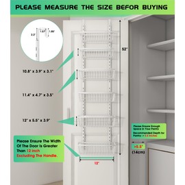 Mefirt 12 Inch Wide Narrow Over The Door Pantry Organizer, Pantry Organization and Storage, 6-Tier Metal Hanging Deep Basket Wall Spice Rack Seasoning Shelves, Home & Kitchen Essentials, White