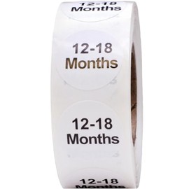 White Circle 12-18 Months Clothing Size Stickers for Retail Apparel 0.75 Inch 500 Total Adhesive Labels