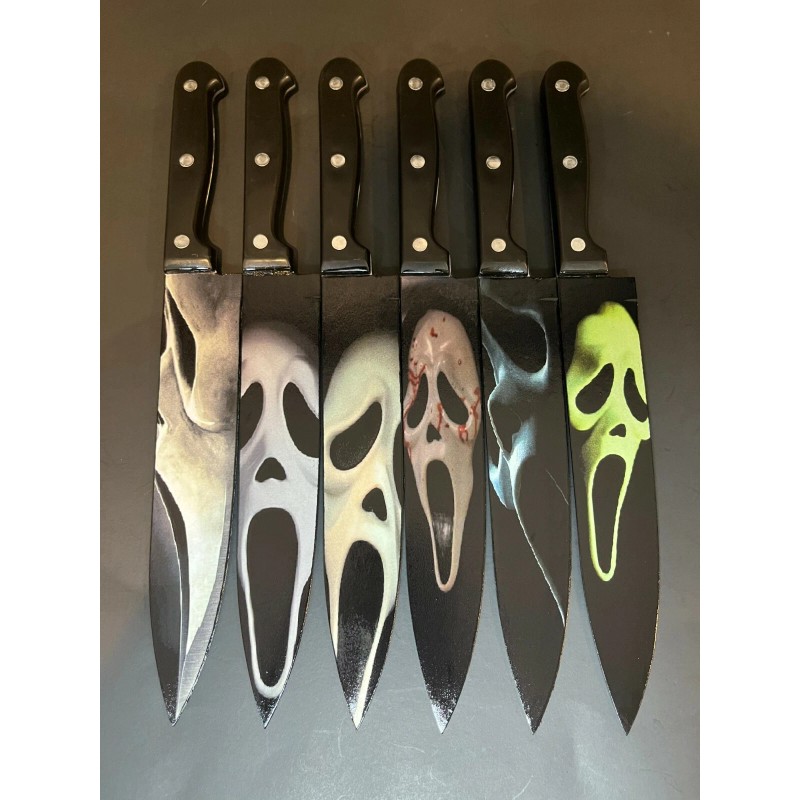 Scream 1-5 & Stab Knife Set With Sublimated Stands