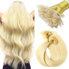VINBAO U Tips Hair Extensions Human Hair 50g 50s Platinum Blonde U Tips Hair Extensions Pre Bonded K Tips Extensions Keratin Hair Extensions for Women 20inch U Tip #60