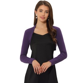 Allegra K Women's Crop Bolero Cotton Elegant Solid Color Long Sleeve Shrug Purple S
