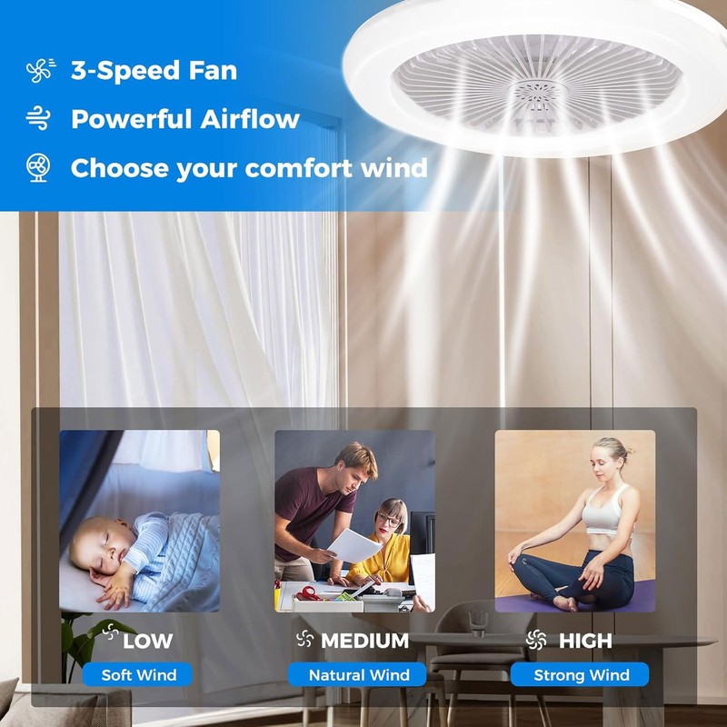 Fan lamp, ceiling fan with LED light, E27, 30 W