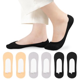 Kiiwah 6 Pairs of Ankle Socks for Women, Ballerina Socks, Invisible Trainer Socks, Non-Slip Short Socks, No Show Invisible Socks (35-38/39-42), Black, grey, nude