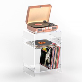 Acrylic Record Player Table with Storage Shelf– Sleek Bedside Storage with Durable Design, Perfect for Bedrooms, Living Rooms, or Modern Interiors – Ideal as a Bedside Table or Sofa Side Piece
