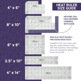 The Quilted Bear Hot Iron Ruler - Non-Slip Iron Quilting Ruler Hot Tool & Heat Press Hem Ruler for Quilting Fabric, with Multiple Inch & Angle Markings, Available in a Range of Sizes (10" x 2.5")