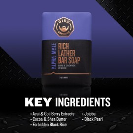 GIBS Alpha Male, Rich Lather, Long-Lasting, Vanilla, 7oz Bar Soap