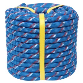 CRAYZA Double Braided Polyester Rope (1/2 in x 100 ft) Strong Arborist Rigging Rope 48 Strands for Tree Work Climbing Pulling Swing Sailing, Blue/White/Red