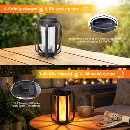 Toodour Solar & Battery Powered Lantern Outdoor Lights, 2 Pack Black LED Lantern with 4 Modes, Waterproof Rechargeable Hanging Solar Lights for Camping Patio Garden Yard Outdoor Decor