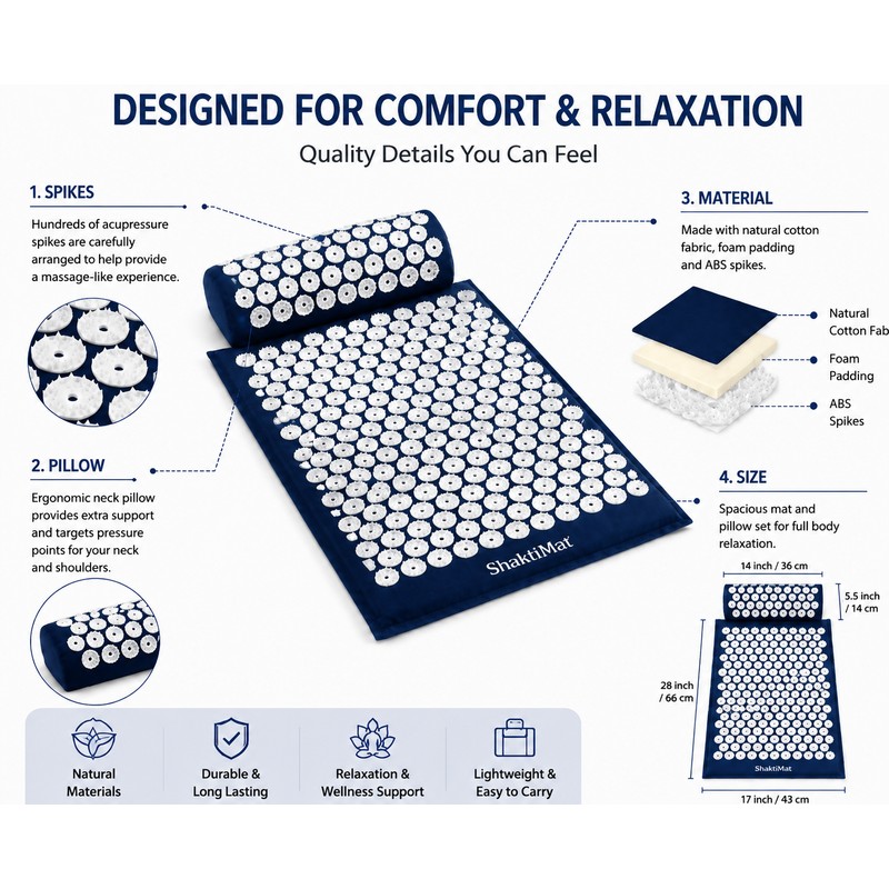 Acupressure Massage Mat and Pillow Set for Relaxation, Yoga Recovery
