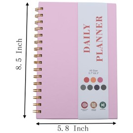 Spiral Planner with Bandage and Inner Pockets, A5 PU Hardcover 70 Sheets/140 Pages to do List for Study and Office (Pink)