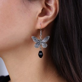 Aneneiceera Boho Sapphire Butterfly Earrings Silver Butterfly Drop Earrings Blue Crystal Earrings Blue Drop Earrings Jewellery for Women and Girls (Blue), Zinc