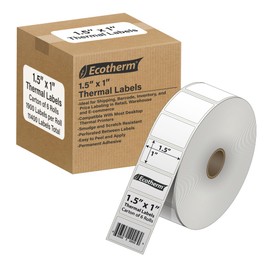 1.5" x 1" Thermal Labels | 6 Rolls | 11400 Labels | fits Zebra, Godex, Arkscan, iDPRT, Offnova Thermal Label Printers and More | Blank White Adhesive Stickers by Ecotherm