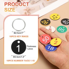 PATIKIL 10PCS Number Tags 1-10, Number Key Tags Plastic Numbered Keychain with Key Rings for Organizer Field Sales Hangers Clothes Labels ID, Black White