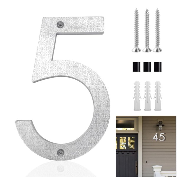 GAVIK 8 Inch 3D Floating House Number 5 - Modern