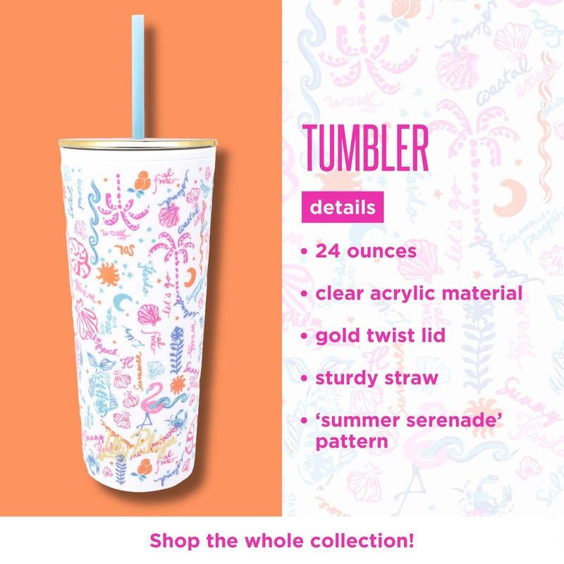 Lilly Pulitzer Double Wall Tumbler with Lid and Reusable Straw,