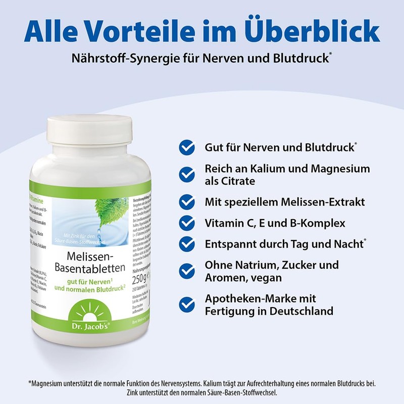 Dr. Jacob's Melissa Base Tablets I Good for Nerves &