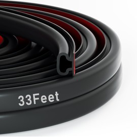 Weather Stripping Door Seal Strip, Self-Adhesive Door Weather Stripping Strip, Soundproof D Shape Waterproof Weatherstripping for Door Frame Windows Insulation (33ft, Black)