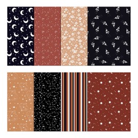Soimoi 8 Pc Fat Quarter Bundle, Celestial Print 18"x 22" DIY Patchwork-100% Cotton Pre-Cut Quilting Fabric Navy Blue & Brown