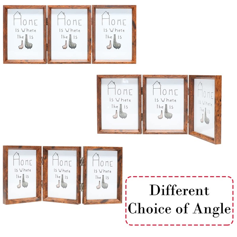 TOFOREVO 5x7 Triple Picture Frame Rustic Brown Wooden Hinged Beveled