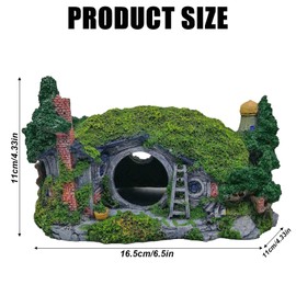 BAIFULAI Aquarium Decoration, 16.5 x 11 x 11 cm Hobbit Castle Accessories Made of Polyresin, Aquarium Rock Cave Decoration, Fish Tank Accessories, Hiding Place Decoration Cave for Fish Tank