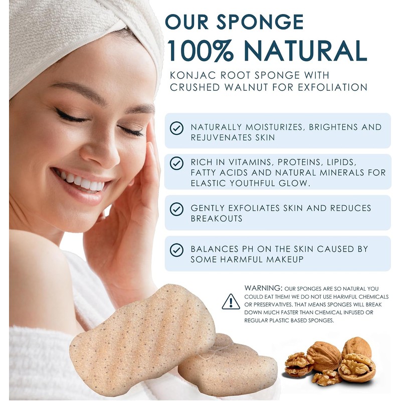 Esponjas Konjac Corporales (Paquete de 2) Exfoliantes de Nuez 100%