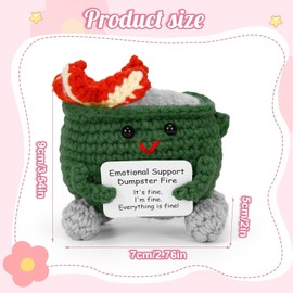 Emotional Support Dumpster, Handmade Crochet Knitted Dumpster Fire Ornament, Cute Room Decor Knitted Ornaments, Dumpster with Positive Words for Friends and Family Room Decor (Green)