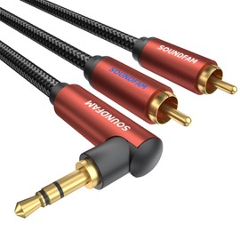 RCA 3.5mm Conversion Audio Cable SOUNDFAM 90 Degree 3.5mm to 2RCA Audio Cable, 3.5mm Stereo Mini Plug Conversion for Smart Phones, MP3, Tablets, Speakers, 2RCA Conversion Adapter Stereo Audio Cable