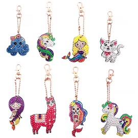 BOUTIKS Pack of 8 Diamond Painting Keyrings, DIY 5D Diamond Painting Keychain, Rhinestone Diamond Painting Key Ring, Mermaid