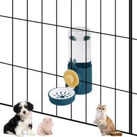 Hanging Automatic Pet Water Dispenser, Auto Siphon Rabbit Ferret Bunny Hedgehog Waterer Dispenser, Cat Dog Water Bowl for Cage Hanging (Dark Blue)