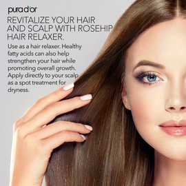 PURA D'OR ORGANIC Rosehip Seed Oil Hair Relaxer (4 Oz x3 = 12 Oz) 100% Pure Cold Pressed USDA Certified All Natural Anti-Aging, Scar Treatment, Gua Sha Massage, Face, Hair & Skin - Women & Men