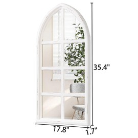 Sintosin Rustic Arched Window Mirrors for Wall Decor Living Room 18 X 36 Inch, Hanging Distressed White Cathedral Window Pane Mirror, Farmhouse Wood Framed Wall Mirrors Decorative for Hallway