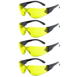 4PCS Safety Glasses, Anti-Fog and Anti Scratch Reduction Coating, Reinforced Resistant and Protective Lens, Eye Protection Glasses Safety For Snug Fit (Yellow)