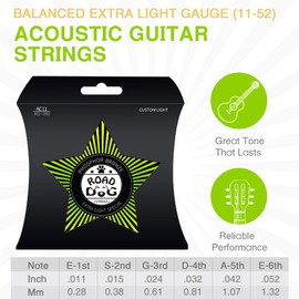Acoustic Guitar Strings 6 String Guitar Set Nickel Plated Steel with PVD Ion Coating Guitar Strings Acoustic Guitar Accessories Consistent Feel Lasting Bright Tone (Custom Light,11-52 (1 Pack))