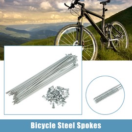 X AUTOHAUX 36pcs 14G J Bend Bicycle Steel Spokes 183mm 7.20" Cycle Spokes with Brass Nipples Steel Spokes for Mountain Bike MTB