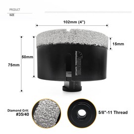 SHDIATOOL Diamond Core Drill Bits, Diameter 4-inch Tile Hole Saw, Driling Depth 35mm for Porcelain Ceramic Marble Nature Stone 5/8"-11 Thread