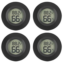 4pcs Mini Hygrometer Thermometer Digital LCD Monitor Indoor/Outdoor Humidity Meter Gauge Temperature for Humidifiers Dehumidifiers Greenhouse Reptile Plant Humidor Fahrenheit(℉) or Celsius(℃) (Black)