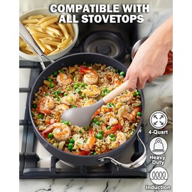 Cooks Standard 4-QT Nonstick Deep Sauté Pan with Lid, 10.5-inch Deep Frying Pan Hard Anodized Ceramic Nonstick Induction Cookware, Oven Safe Large Skillet Jumbo Cooker Sartén, Helper Handle, Black