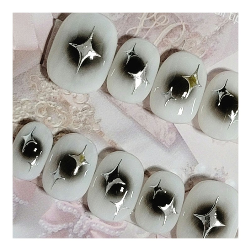 Black Cheek Twinkle Handmade Nail Tips - Stiletto L /