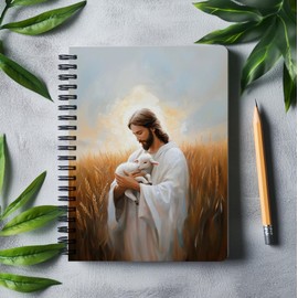 bitCNY Jesus and Lamb Christian Spiral Notebook, Jesus Religious Journal, Prayer Journal for Woman, Christian Gifts for Women Men, Bible Journaling Notebooks for Note Taking, 5.5x8.3 Inch