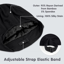 Fittia Silk Satin Bonnet for 2-6 Year Kids, Toddler Silk Sleep Cap, Adjustable Silk Hair Wrap for Sleeping Boys&Girls, Kids Beanie Hats Skull Caps Black