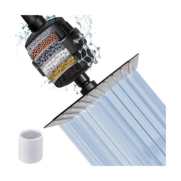 NearMoon Square Shower Head and 15 Stage Shower Filter Combo,