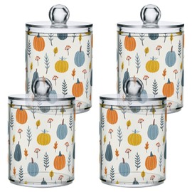 Gredecor 2 Pack Apothecary Jars with Lid Colourful Pumpkins Leaf Qtip Holder Dispenser Storage Containers Clear Plastic Rustic Fall Autumn Thanksgiving Canisters for Bathroom Vanity Organization