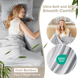 Comfort Spaces Cooling Sheet Set Poly X Rayon Blend (Rayon Derived from Bamboo), Soft, Silky, Lustrous, Heathered Finish Queen Sheets for Summer All Season Sheet Set, Queen, Light Grey, 4 Piece
