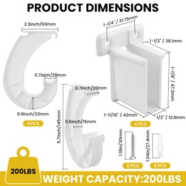 UBANU Hanging Closet Rod Support Kit, Include 4Pcs 3/4 J-Shaped Hanging Closet Rod Supports and 4Pcs White Plastic Wire Shelf End Brackets for Cabinets Storage, Curtain Mounting, with Screws